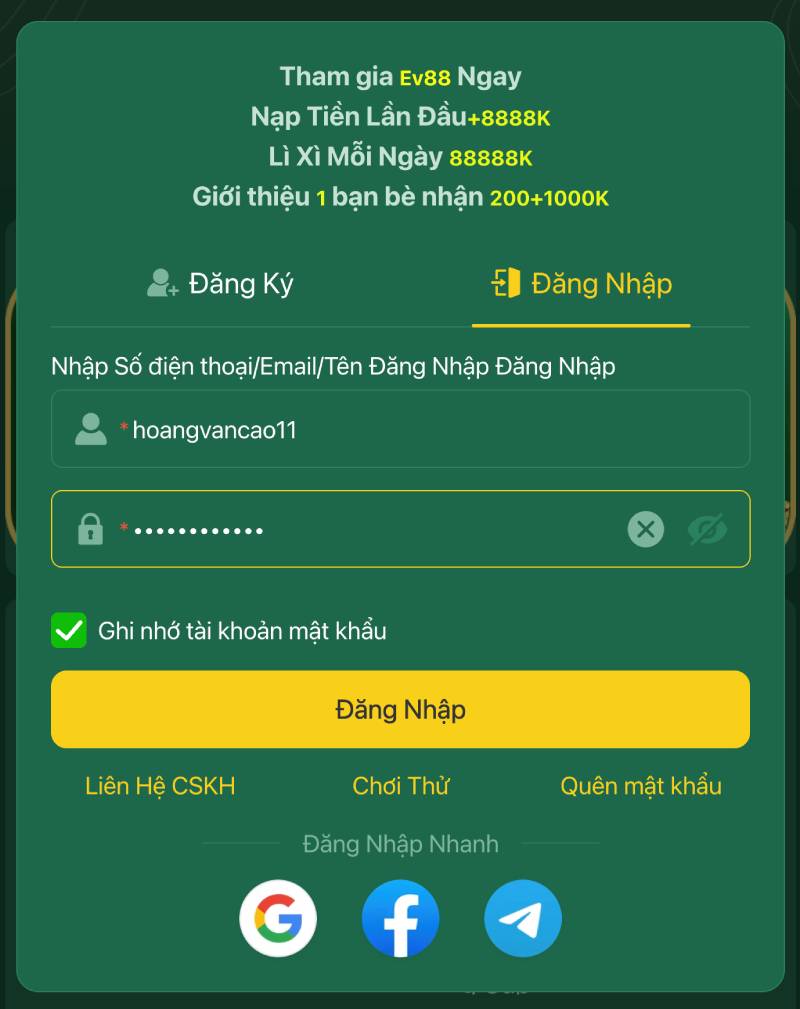 Hướng Dẫn Đăng Nhập Ev88 Và Phương Pháp Bảo Vệ Tài Khoản 3 Bước 2: Nhập thông tin đăng nhập
