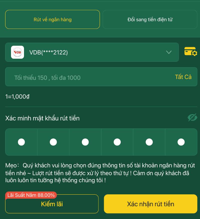 Hướng Dẫn Rút Tiền Ev88 Chi Tiết, An Toàn, Tiền Về Ngay 3 Rút tiền qua ngân hàng