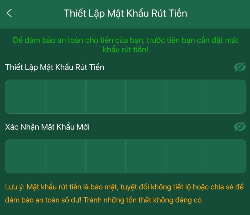 Hướng Dẫn Rút Tiền Ev88 Chi Tiết, An Toàn, Tiền Về Ngay 2 Thiết lập mật khẩu rút tiền an toàn